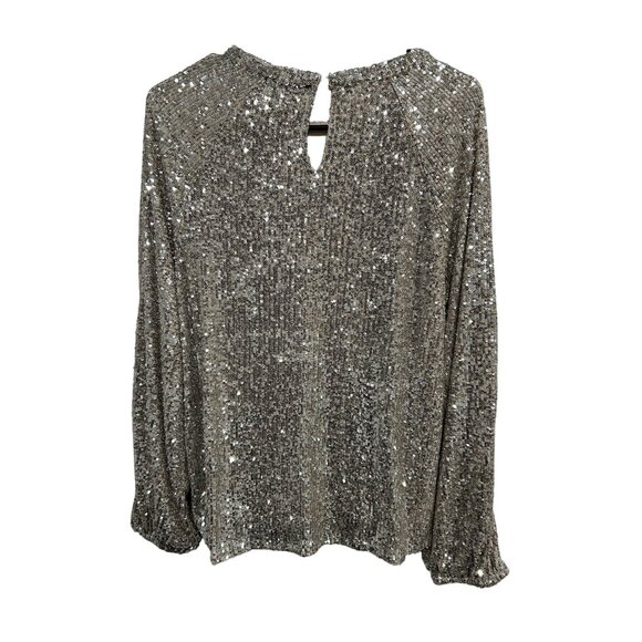 Cable & Gauge Large Long Open Sleeve Sequin Top Keyhole Back Sparkle Holiday - Picture 2 of 10